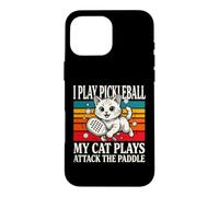 Custodia per iPhone 16 Pro Max Gioco a Pickleball Il mio gatto gioca ad attaccare la pagaia