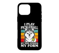 Custodia per iPhone 16 Pro Max Gioco Pickleball Il mio cane giudica la mia forma