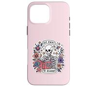 Custodia per iPhone 16 Pro Max Go Away I'm Reading Funny Skeleton Book Lovers Bookish Skull