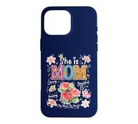 Custodia per iPhone 16 Pro Max Grafica floreale con scritta in inglese "She Is Mom Cute Mama Mother's Day"