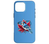 Custodia per iPhone 16 Pro Max Grafica retrò vintage con scritta "A Blue Jay On A Maple Leaf