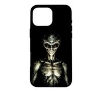 Custodia per iPhone 16 Pro Max Grigio Alien Face spaventoso extraterrestre UFO Horror Art