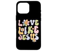 Custodia per iPhone 16 Pro Max Groovy Love Like Jesus Religious God Christian Graphic