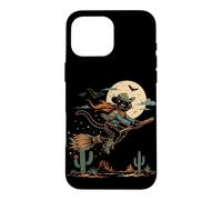 Custodia per iPhone 16 Pro Max Halloween strega gatto cowboy deserto luna scopa