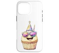 Custodia per iPhone 16 Pro Max Happy Cupcake Party Hat Occhiali da sole Sweet Treat