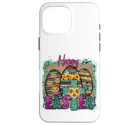 Custodia per iPhone 16 Pro Max Happy Easter Egg Decor With Sunflower Cross For Christian