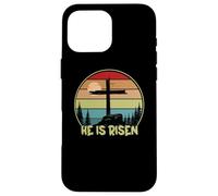 Custodia per iPhone 16 Pro Max He is Risen Retro Vintage Happy Easter