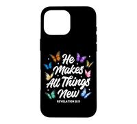 Custodia per iPhone 16 Pro Max He Makes All Things New Revelation Bibbia Verse Butterflies