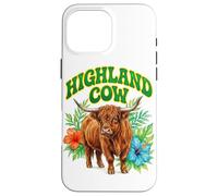 Custodia per iPhone 16 Pro Max Highland Cow Groovy Floreale Acquerello Boho Highland Cow
