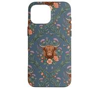 Custodia per iPhone 16 Pro Max Highland Cow Thistle Floral Scottish Farm Animal Design