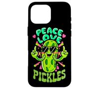 Custodia per iPhone 16 Pro Max Hippie Groovy Peace Love Pickles Retro Vegetariano Carino Regali