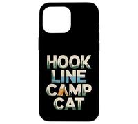 Custodia per iPhone 16 Pro Max Hook Line Camp Cat Funny Camping Pesca