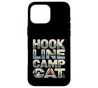 Custodia per iPhone 16 Pro Max Hook Line Camp Cat Funny Camping Pesca