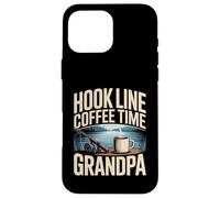 Custodia per iPhone 16 Pro Max Hook Line Coffee Time Nonno Pesca Mattina Lago