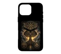 Custodia per iPhone 16 Pro Max Hugin & Munin - Maglietta con corvi di Odin, vichingo, albero della vita