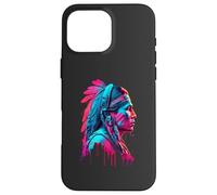 Custodia per iPhone 16 Pro Max Il volto dell'uomo dei nativi americani, arte synthwave
