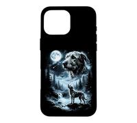 Custodia per iPhone 16 Pro Max Irish Wolfhound Howling to the Moon, cane retrò anni '90