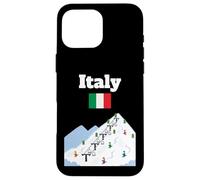 Custodia per iPhone 16 Pro Max Italia, sci, viaggio, souvenir, sci, amante dello sci, bandiera italiana