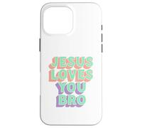 Custodia per iPhone 16 Pro Max Jesus Loves You Bro Retro Christian Faith Pastello