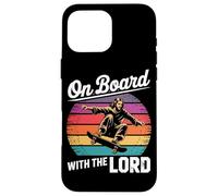 Custodia per iPhone 16 Pro Max Jesus Skateboard Retro Tramonto On Bord With The Lord Skater