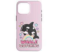 Custodia per iPhone 16 Pro Max Kawaii Orca Rainbow Whale Guardando Chibi Whale Girls