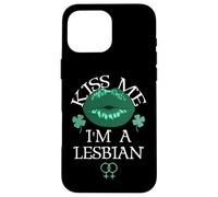 Custodia per iPhone 16 Pro Max Kiss Me I'm a Lesbian St Patricks Day Green Lips Les Pride
