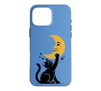 Custodia per iPhone 16 Pro Max Kitty che gioca con la luna carino gatto amante sognante notte cielo
