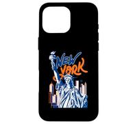 Custodia per iPhone 16 Pro Max Lady Liberty New York Skyline Colorful NY Turismo