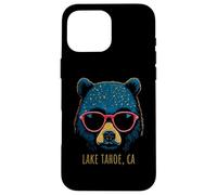 Custodia per iPhone 16 Pro Max Lake Tahoe California Bear indossa occhiali da sole design