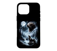 Custodia per iPhone 16 Pro Max Leone marino che ulula alla luna anni '90 retrò