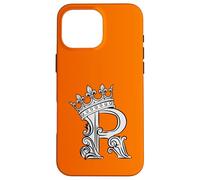 Custodia per iPhone 16 Pro Max Lettera R Iniziale + Corona Arancione