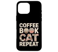 Custodia per iPhone 16 Pro Max Libro del caffè Cat Repeat Cute Cozy Cat Lover