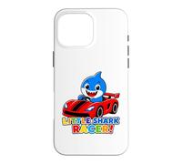 Custodia per iPhone 16 Pro Max Little Shark Racer Kids Cute Shark Race Car Design per ragazzi