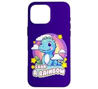 Custodia per iPhone 16 Pro Max Look a Rainbow Cute Dinosaur with a Rainbow and Stars