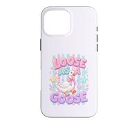 Custodia per iPhone 16 Pro Max Loose As A Goose, divertente motivo a forma di oca e uccellino pastello, a righe pastello