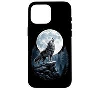 Custodia per iPhone 16 Pro Max Lupo ululante Alla Luna Notte Foresta Scena