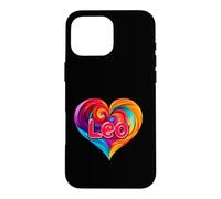 Custodia per iPhone 16 Pro Max Maglietta con scritta "I Heart Love Leo First Name", colorata