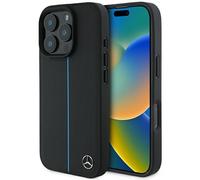 CG MOBILE Mercedes-Benz HC Custodia per iPhone 16 Pro Max, durevole, antiurto, compatibile con Magsafe, custodia in pelle Blue Line nera