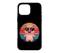 Custodia per iPhone 16 Pro Max Maiale retrò in occhiali da sole stile vintage per uomini, donne e bambini