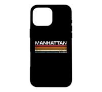 Custodia per iPhone 16 Pro Max Manhattan Kansas, design retrò a righe, stile vintage, con città