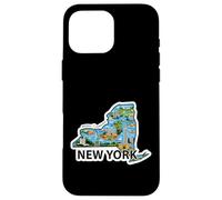 Custodia per iPhone 16 Pro Max Mappa Vintage di New York con Iconici Luoghi da Scoprire