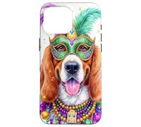 Custodia per iPhone 16 Pro Max Maschera per cani American English Coonhound, perline, modello Mardi Gras