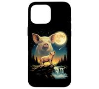 Custodia per iPhone 16 Pro Max Meme di Pig Howling to the Moon Funny Pig Farm Animal degli anni '90