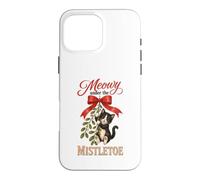 Custodia per iPhone 16 Pro Max Meowy Under The Mistletoe Cute Tuxedo Kitten Christmas