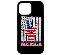 Custodia per iPhone 16 Pro Max Merica Rock Sign 4th of July Vintage American Flag Retro USA