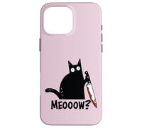 Custodia per iPhone 16 Pro Max Miao Gatto Con Coltello Divertente Gatto Nero Horror Dark Humor