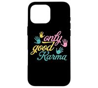 Custodia per iPhone 16 Pro Max Mindful Living Only Good Karma Handprint Citazione