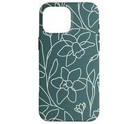 Custodia per iPhone 16 Pro Max Modern Line Art Poppy Flower Leaves Boho Dark Green