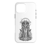 Custodia per iPhone 16 Pro Max Morrigan Celtic Raven Dea Sacro Guerriero Line Art
