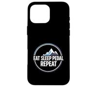 Custodia per iPhone 16 Pro Max Mountain Biking Cyclist Eat Sleep Pedal Repeat